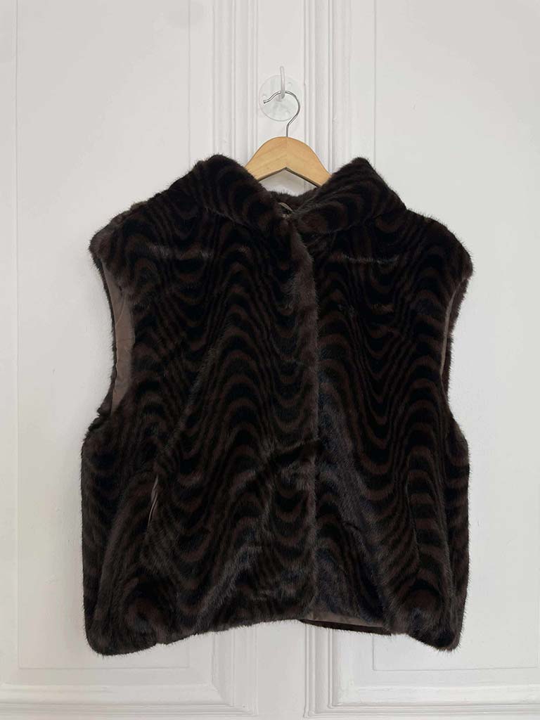 Malissa J Faux Fur Hooded Gilet - Swirl