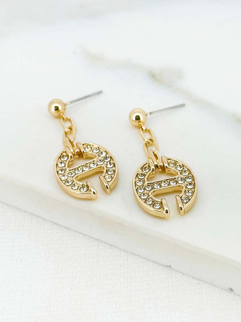 Envy Embellished Anchor Earrings - Gold