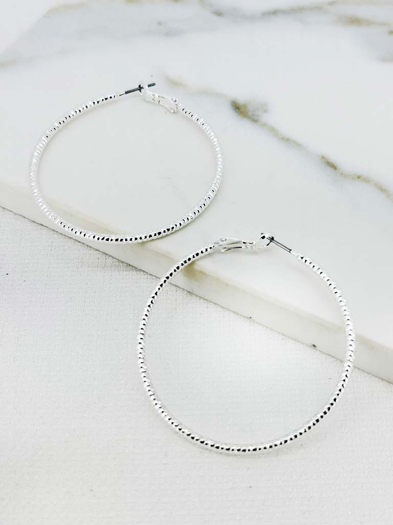 Envy Textured Hoop Earrings - Silver