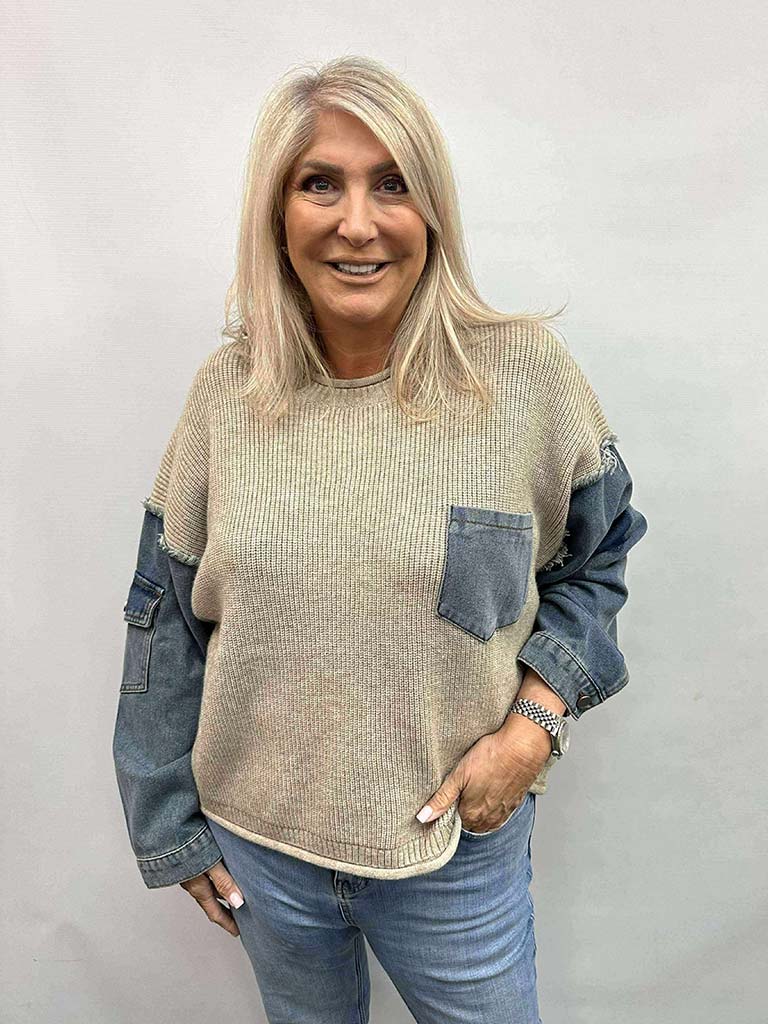 Malissa J Denim Sleeve Knit