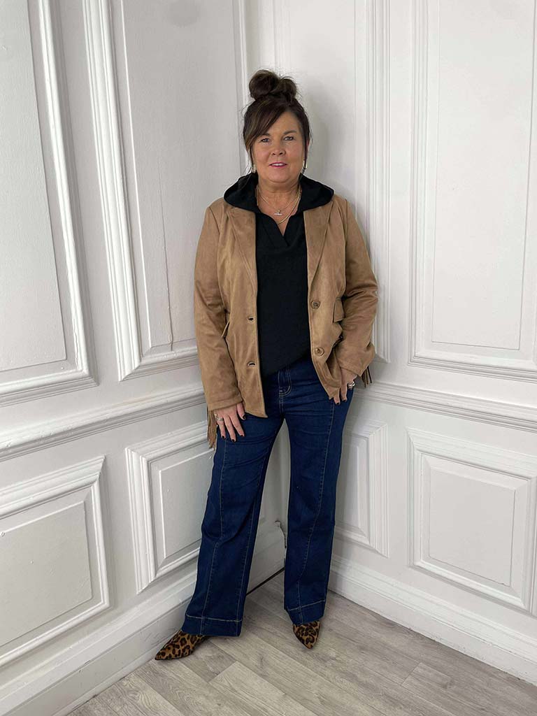 Faux Suede Fringed Jacket - Camel