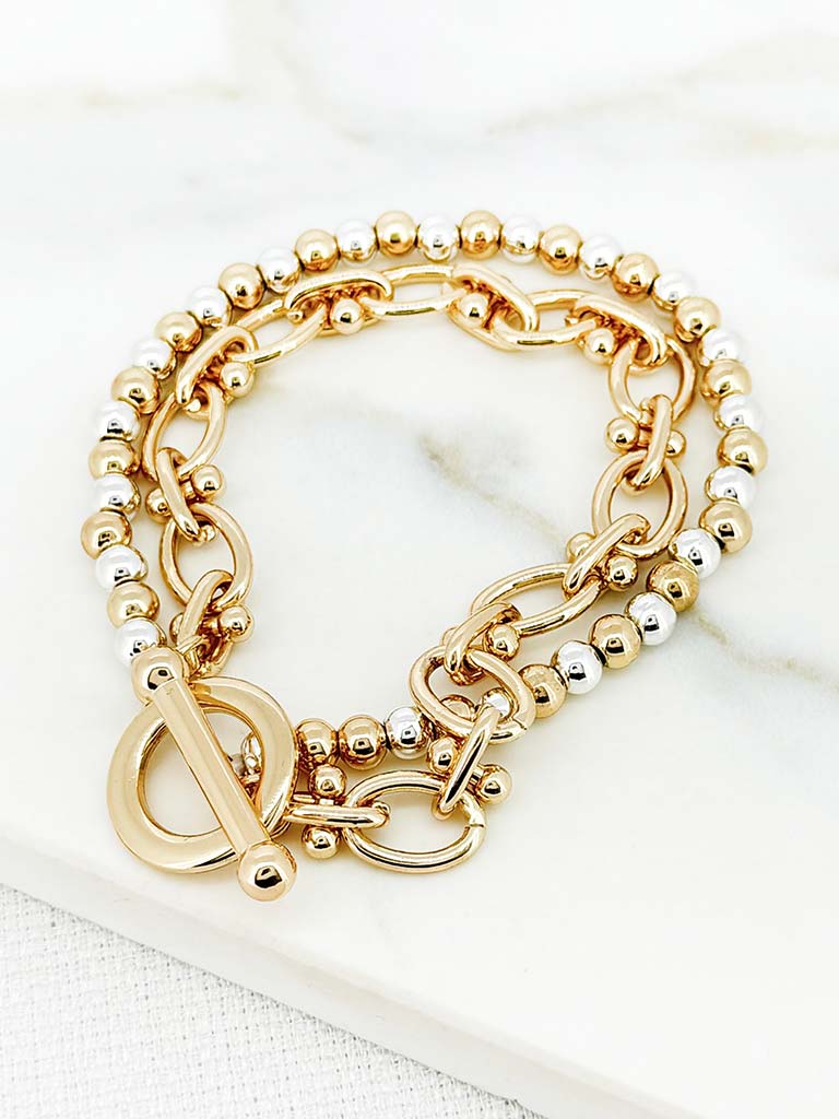 Envy T-Bar Bead Bracelet - Gold & Silver