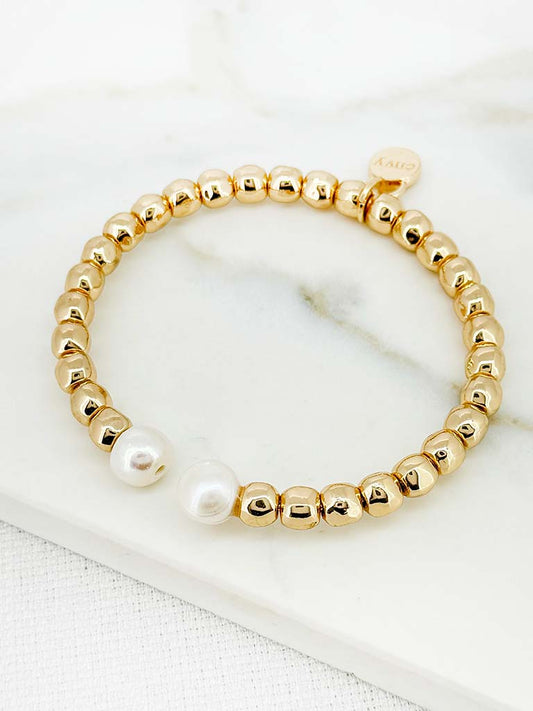 Envy Pearl Bead Bangle - Gold