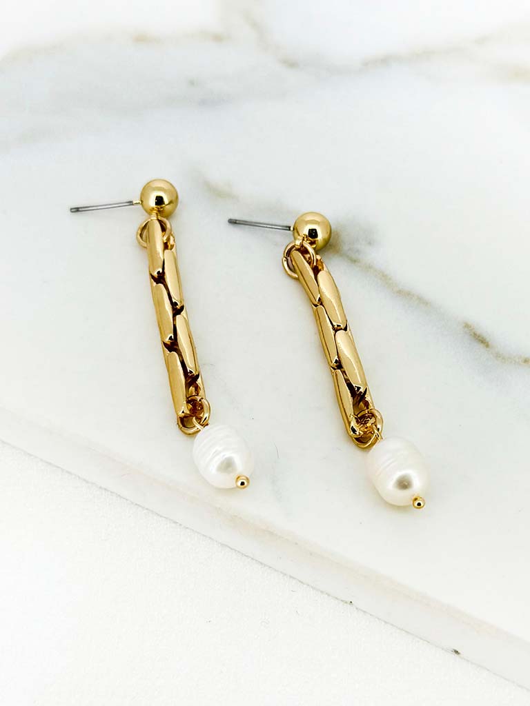 Envy Chain Drop Pearl Earrings - Gold