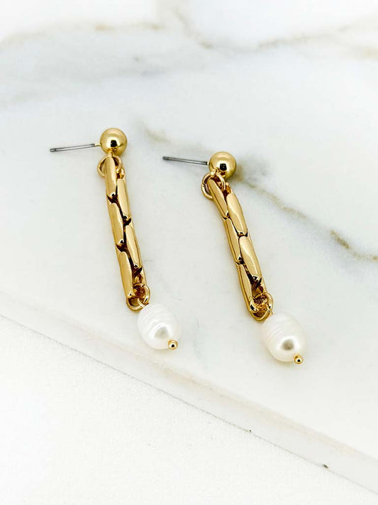 Envy Chain Drop Pearl Earrings - Gold