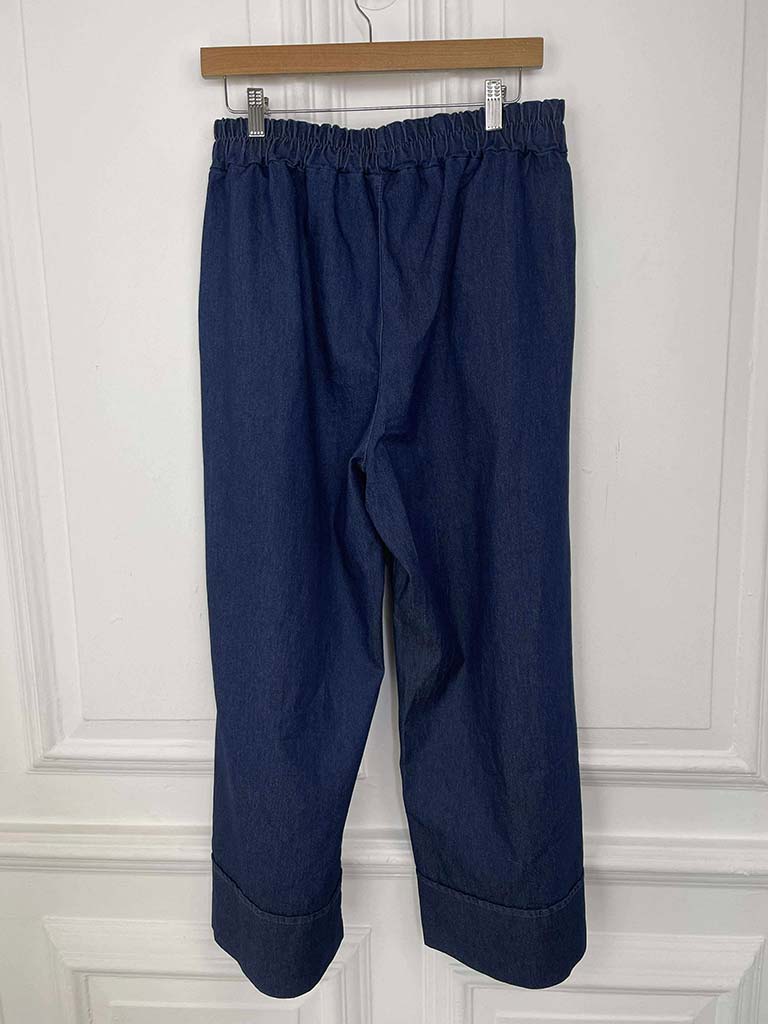 Wide Leg 7/8 Denim Trousers - Classic Blue