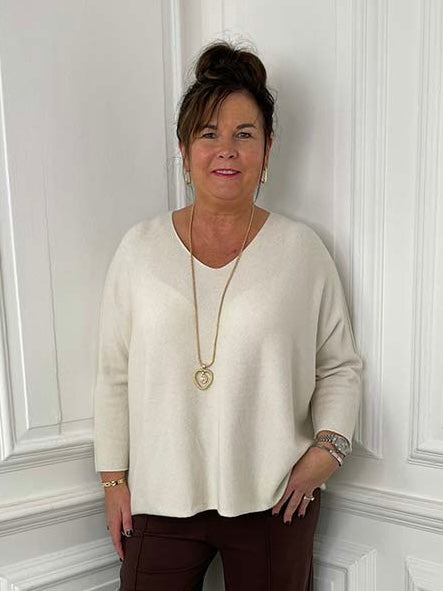 Exposed Seam Batwing Knit - Ecru