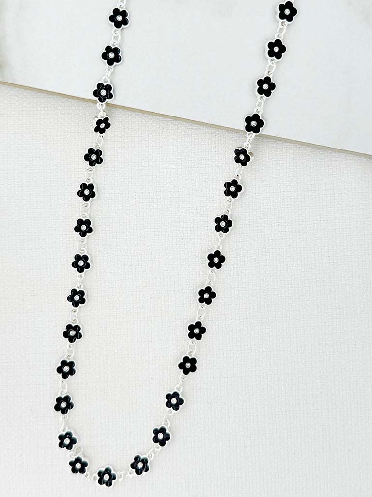 Envy Long Daisy Necklace - Silver