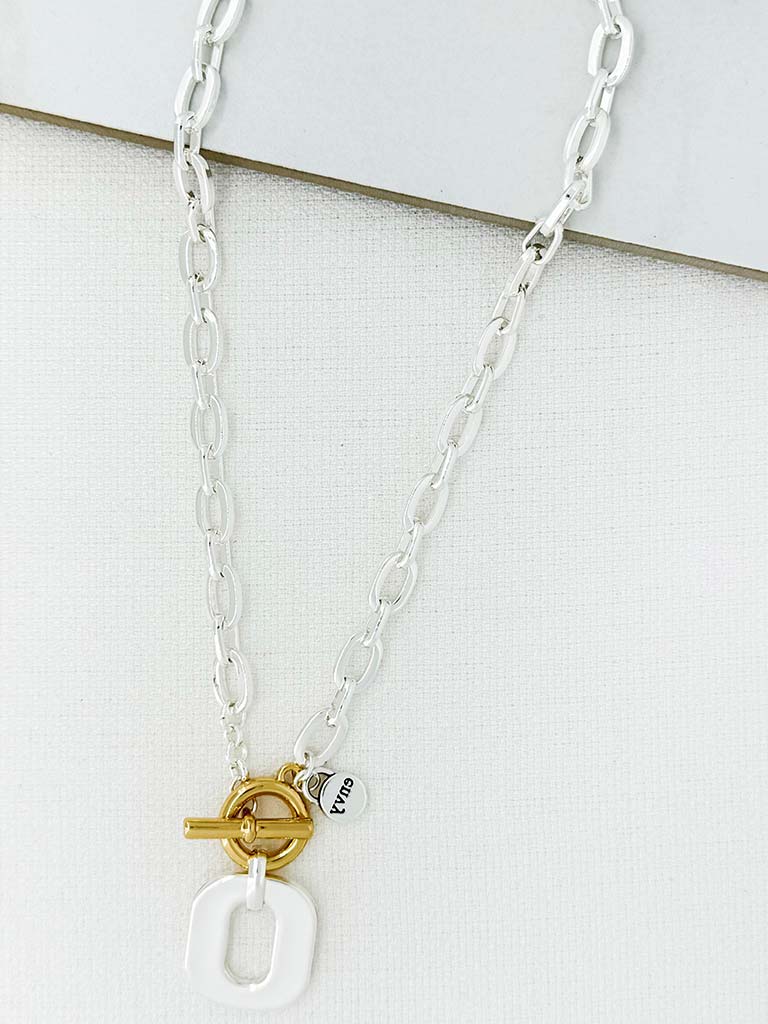 Envy T-Bar Disc Pendant Necklace - Silver