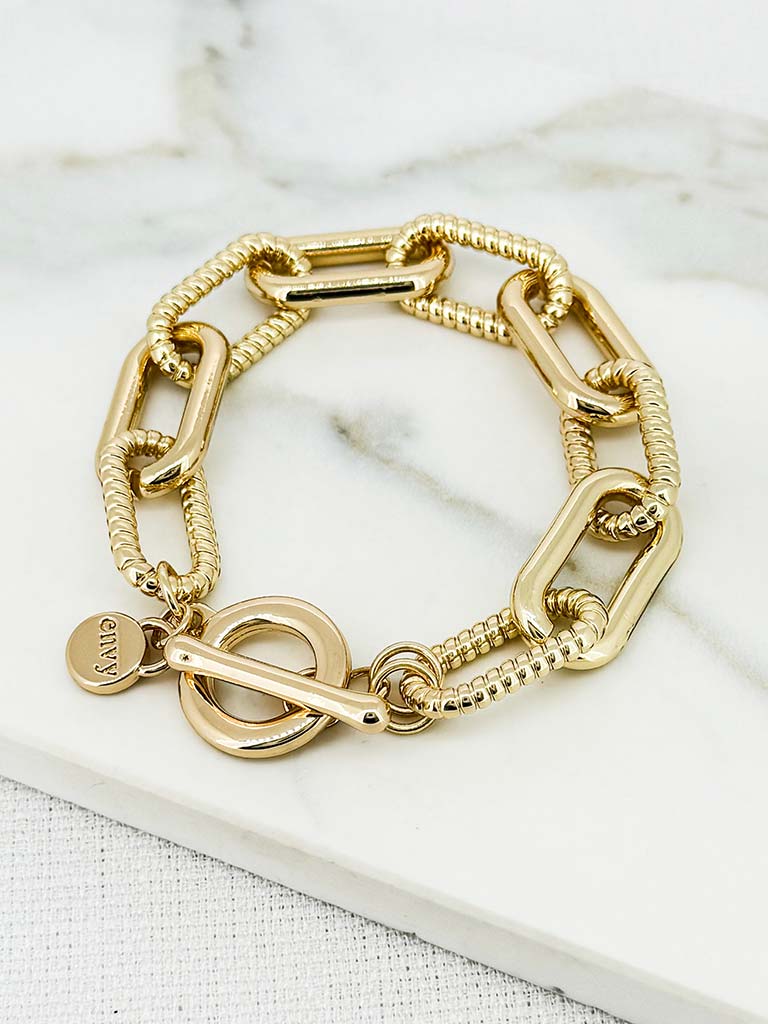 Envy T-Bar Ridged Chainlink Bracelet - Gold
