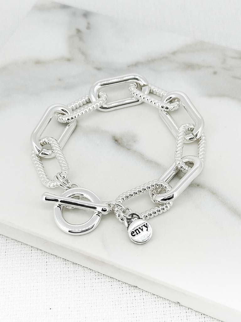 Envy T-Bar Ridged Chainlink Bracelet - Silver