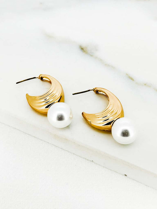 Envy Deco Pearl Earrings - Gold