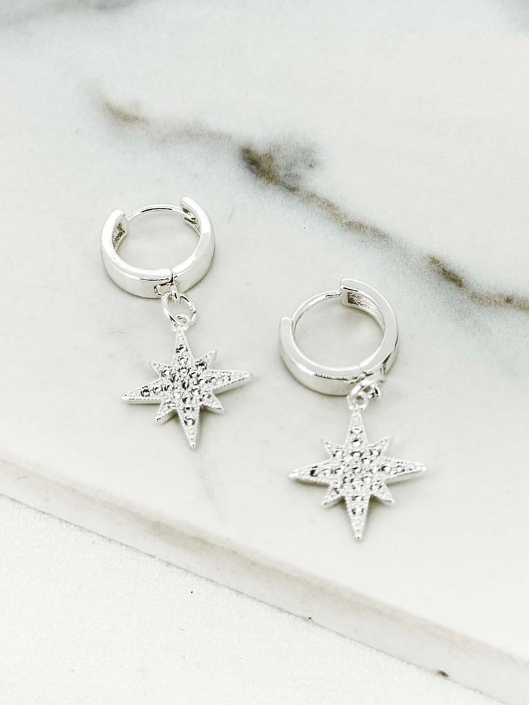 Envy Star Shimmer Hoop Earrings - Silver
