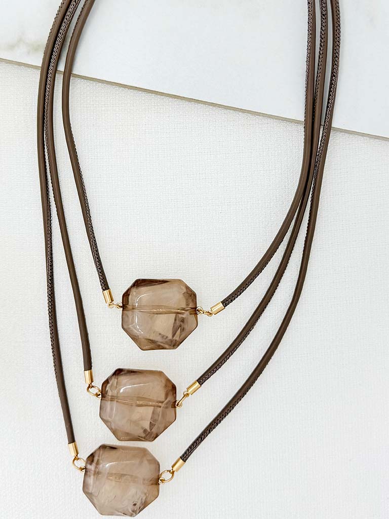 Envy Triple Crystal Necklace - Taupe