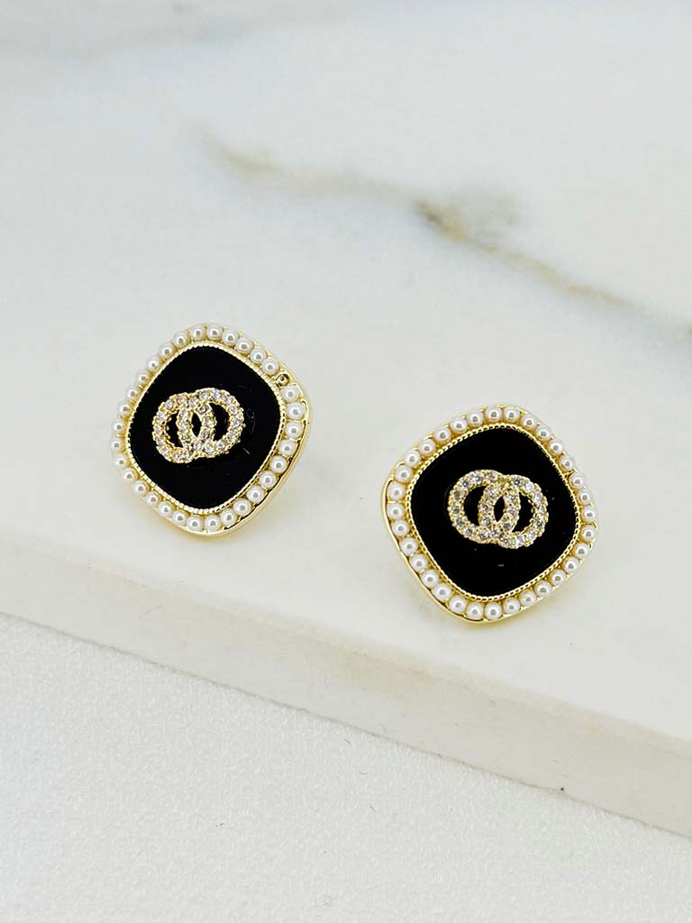 Envy Interlink Embellished Earrings - Gold