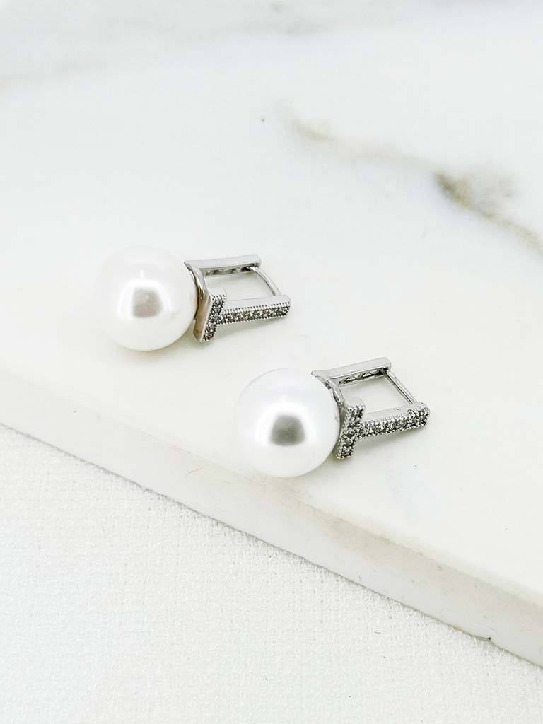Envy T Pearl Earrings - Silver