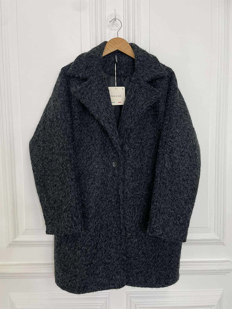 Lapel Collar Felted Coat - Charcoal