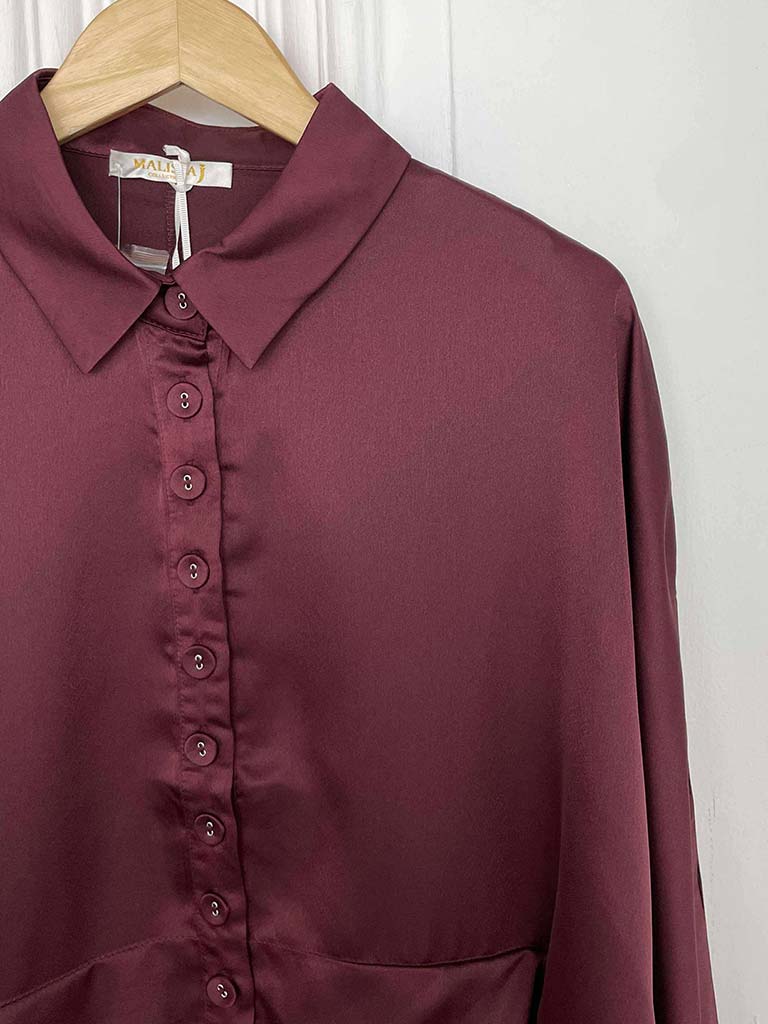 Malissa J Silk Feel Pleat Detail Shirt - Wine