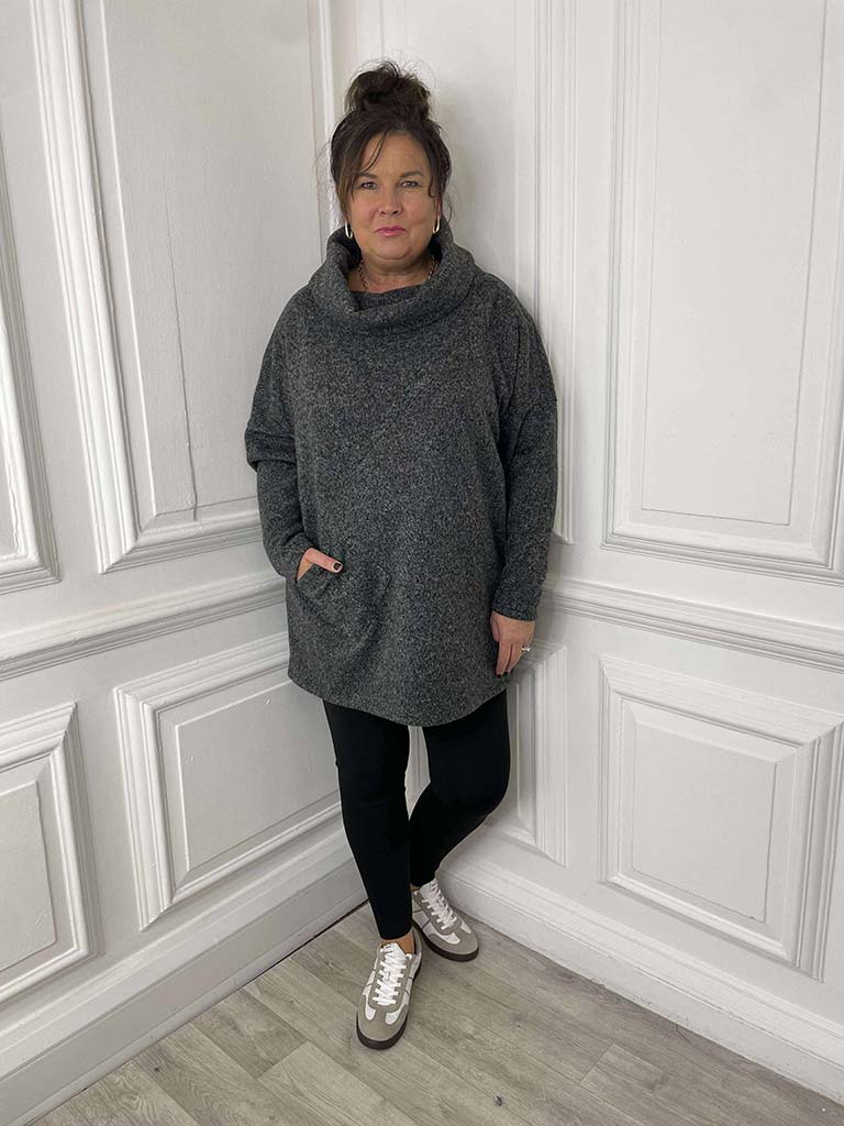 Cowl Pocket Tunic - Grey Marl