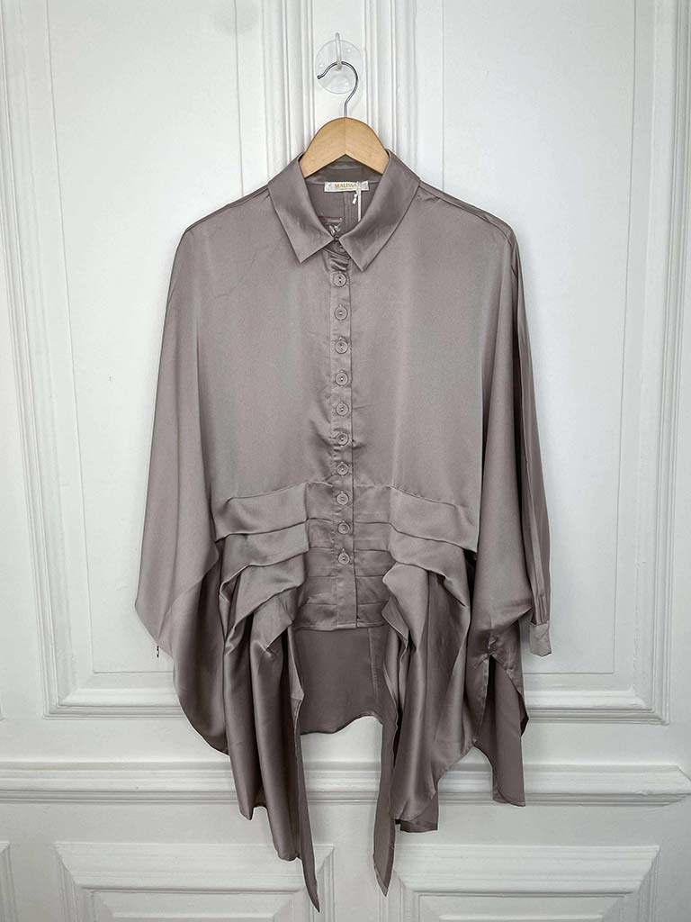 Malissa J Silk Feel Pleat Detail Shirt - Champagne
