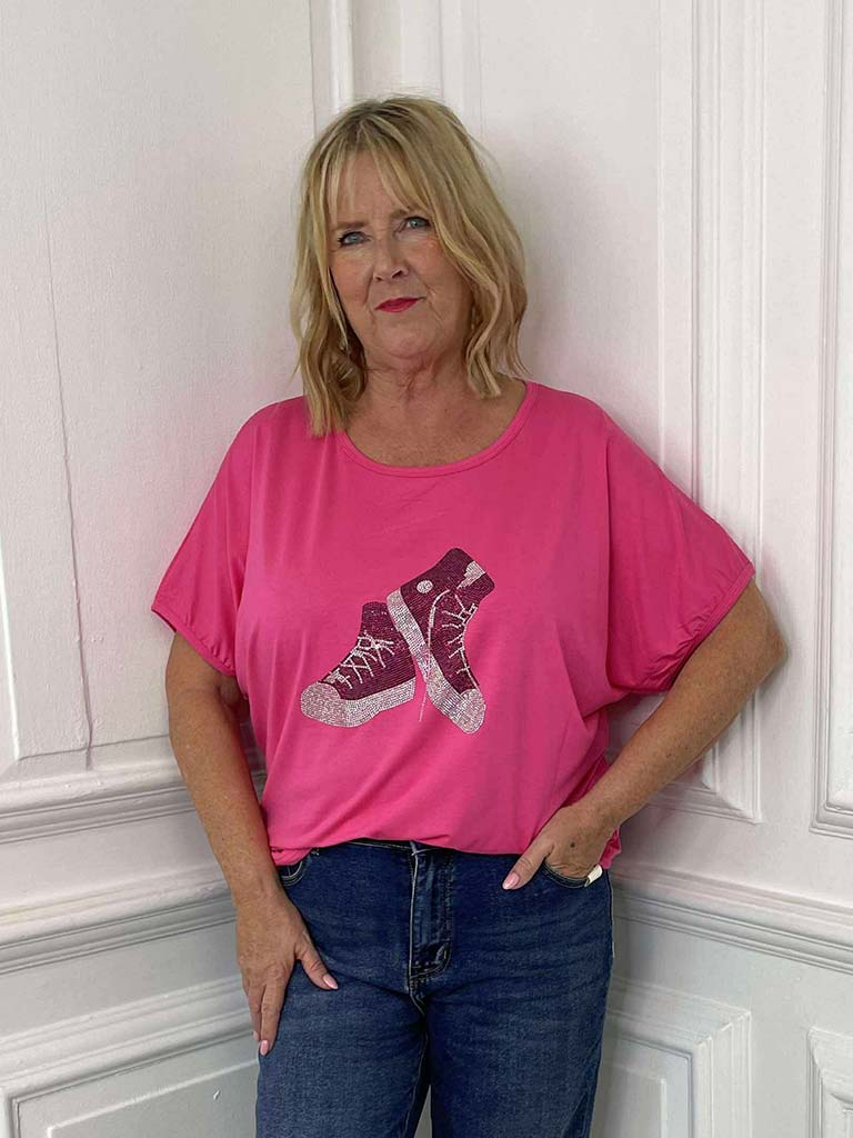 Malissa J Studded High Top Tee - Hot Pink
