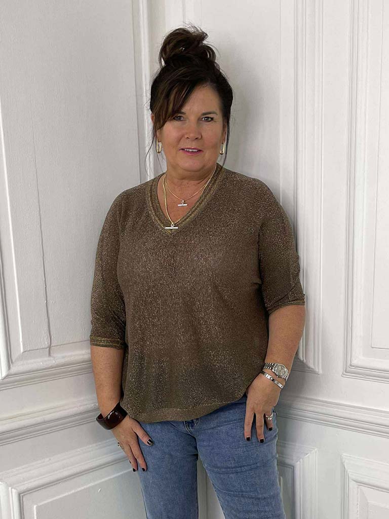 Luxe Shimmer Knit Top - Mocha