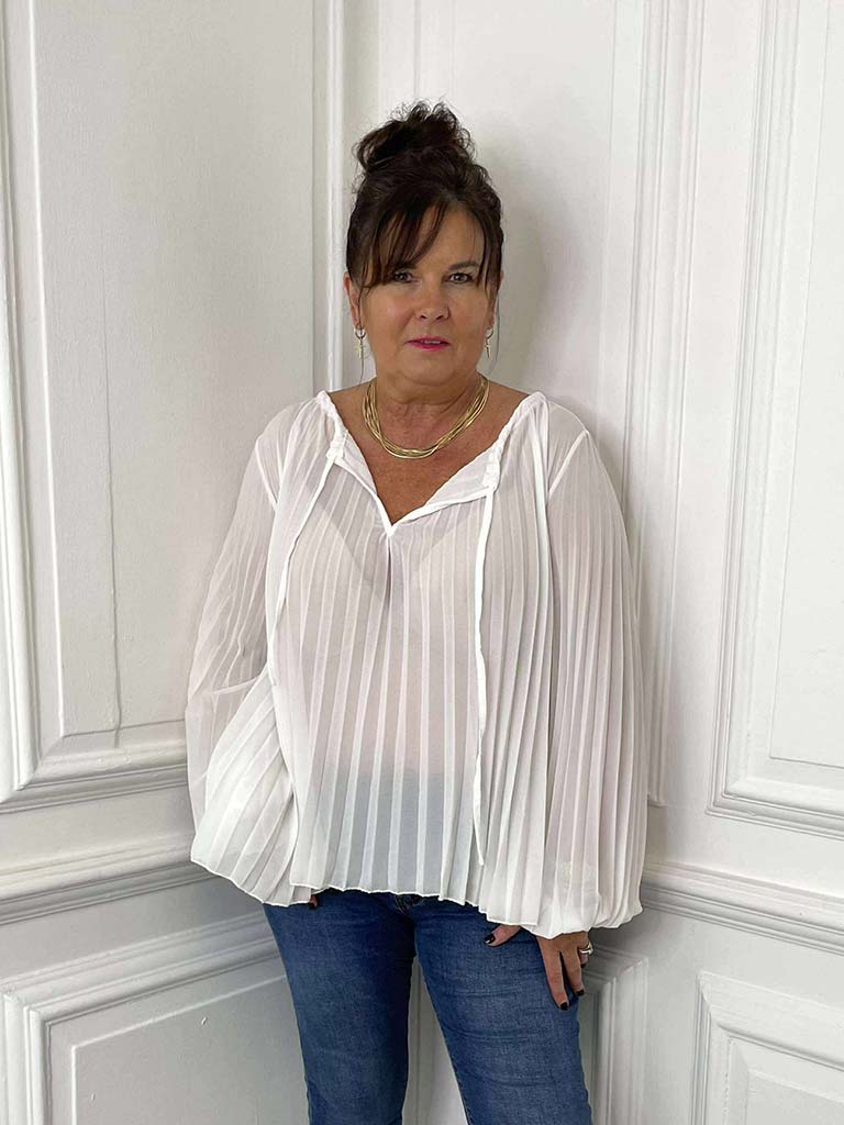 Pleat Balloon Sleeve Top - Warm White