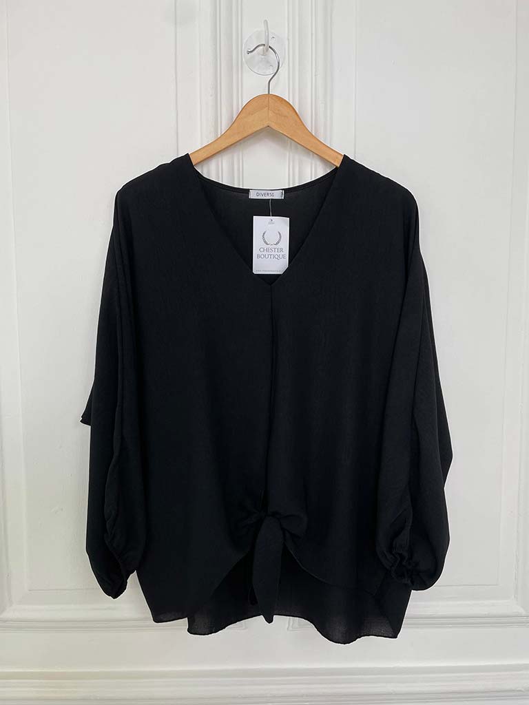 Tie Front Top - Black