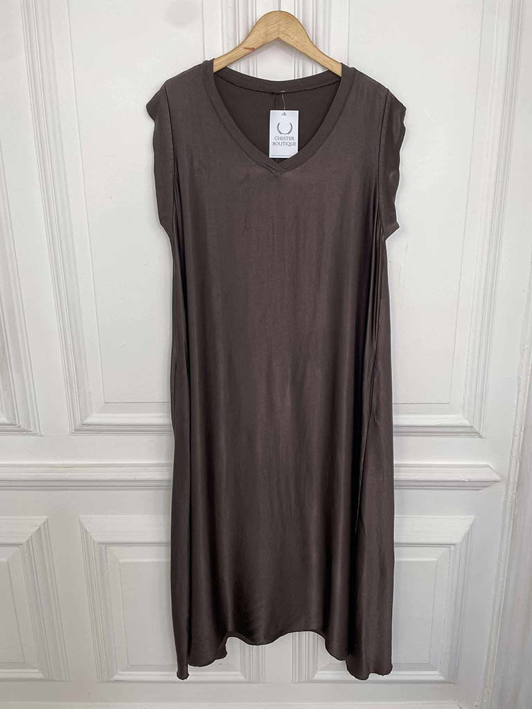 Silk Feel Midi Dress - Chocolate