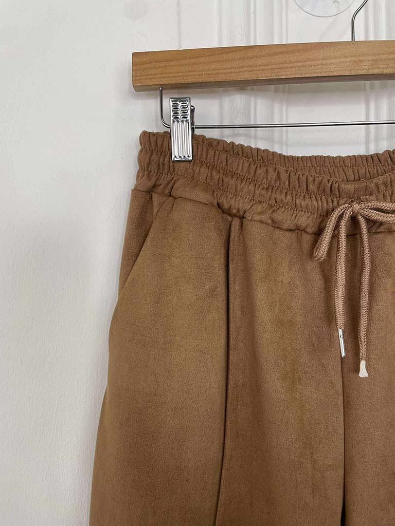 Suede Feel Joggers - Camel