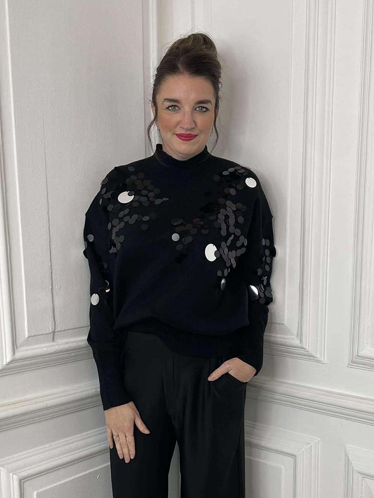Malissa J Disco Sequin Knit - Black