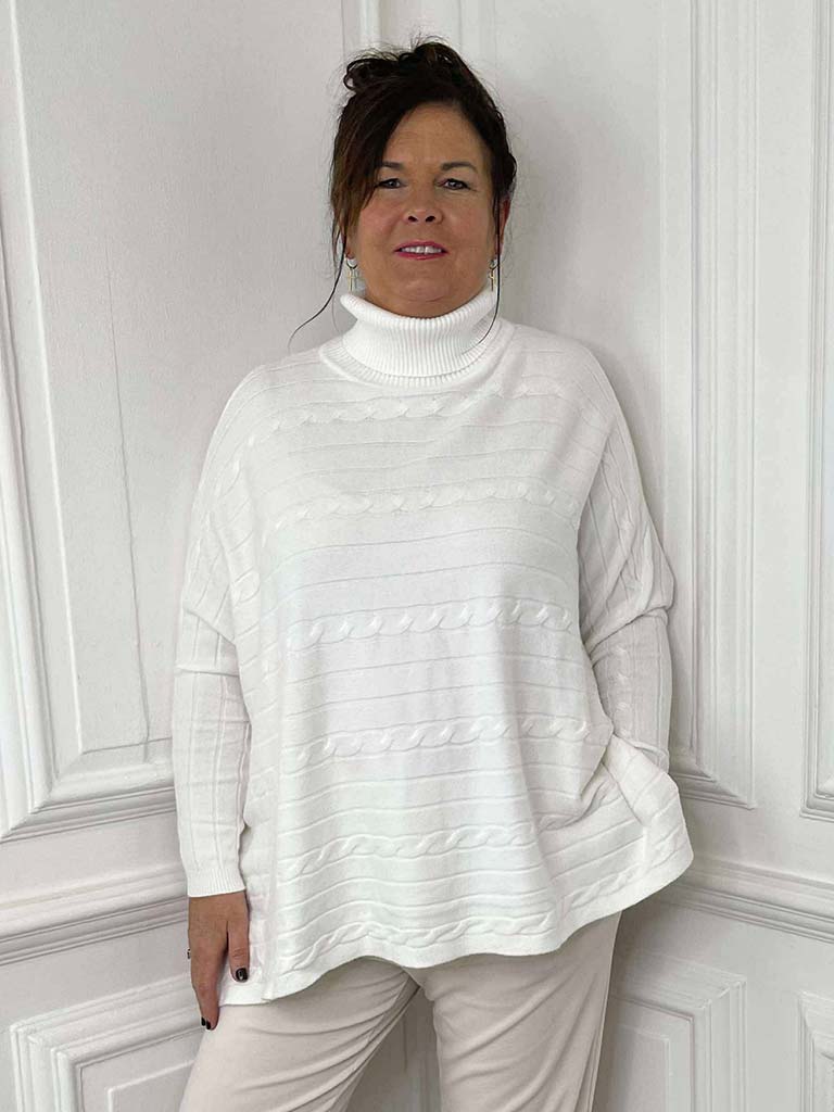 Cable Ribbed Polo Knit - Winter White