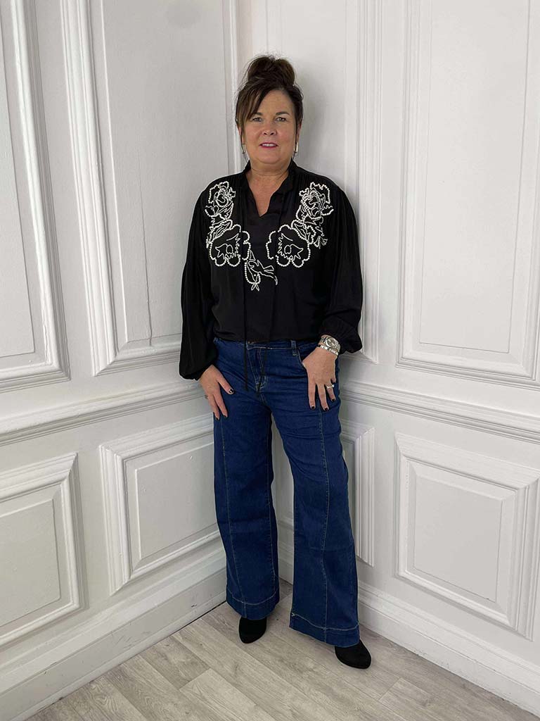 Rose Pearl Blouse - Black