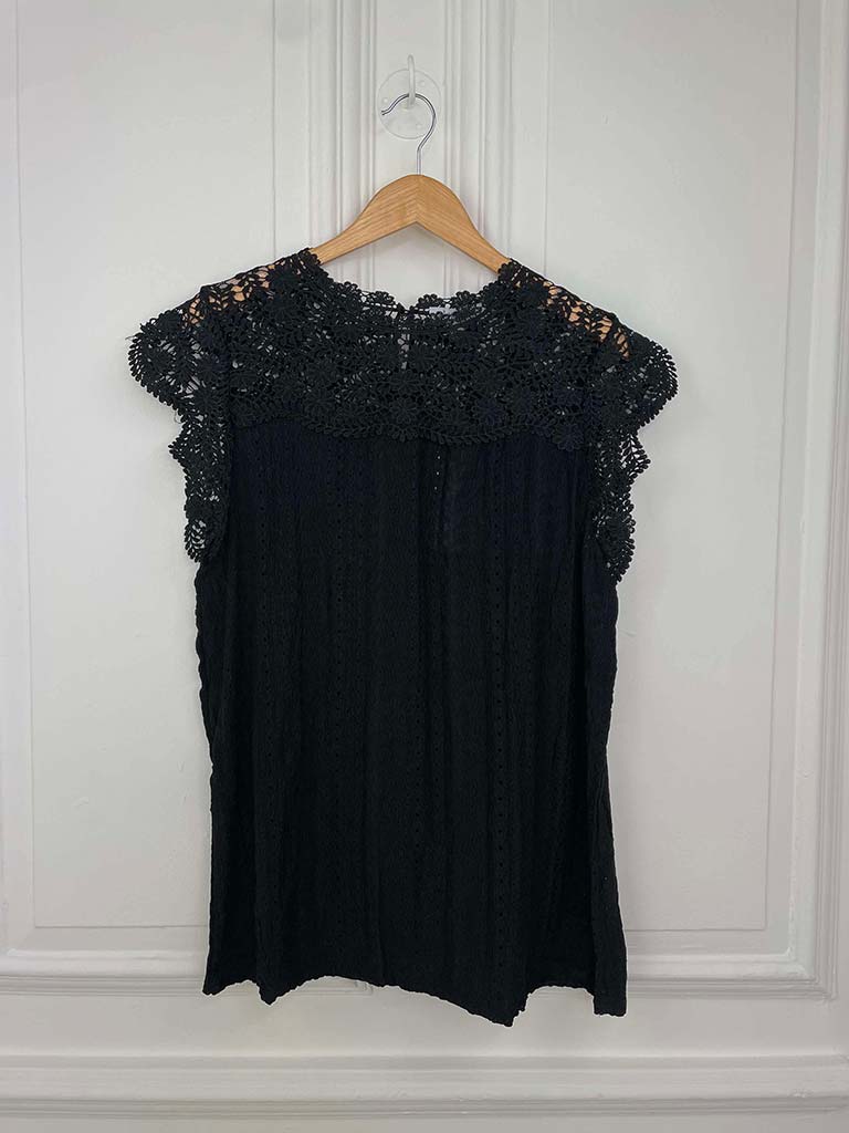 Broderie Anglaise Crochet Top - Black