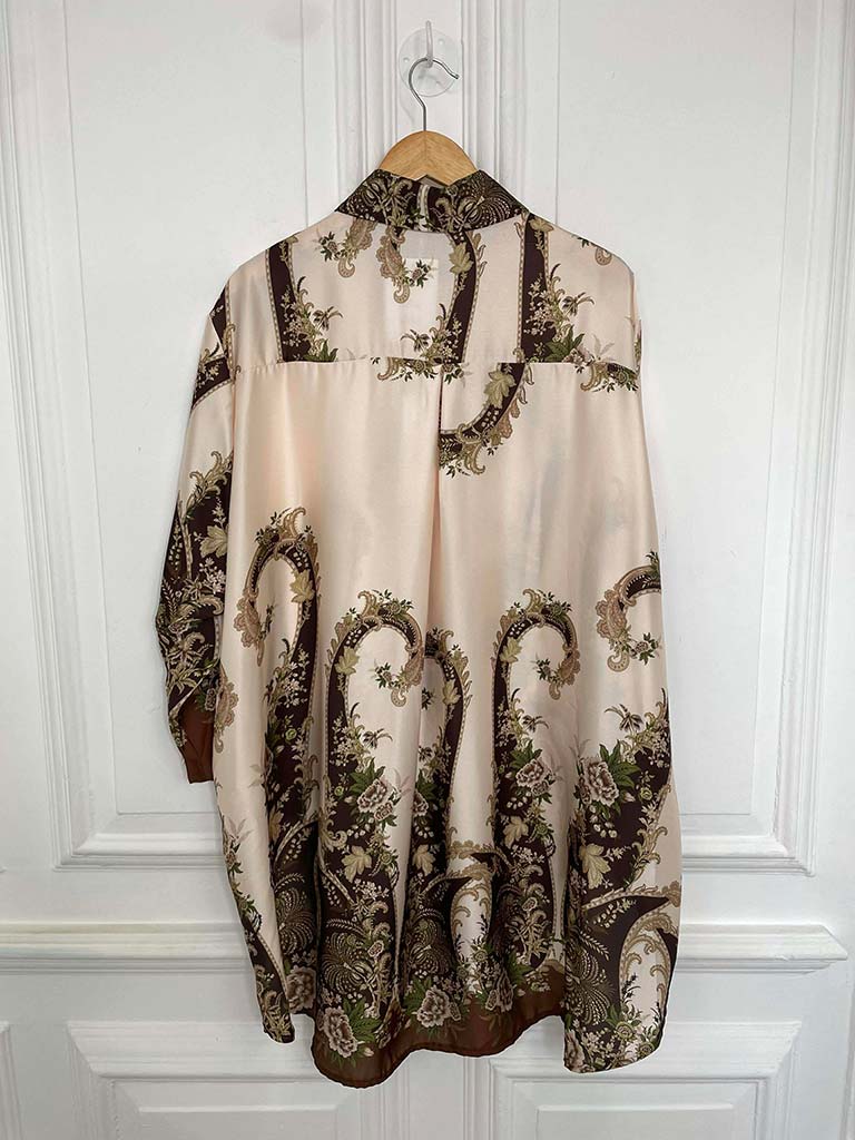 Ornate Floral Silk Feel Shirt - Champagne
