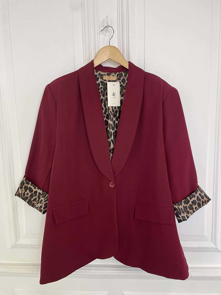 Leopard Cuff Blazer - Merlot