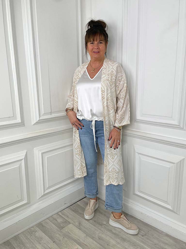 Tile Print Kimono - Stone