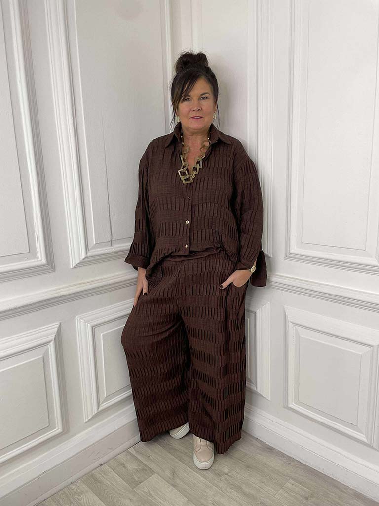 Textured Pleat Palazzos - Coffee