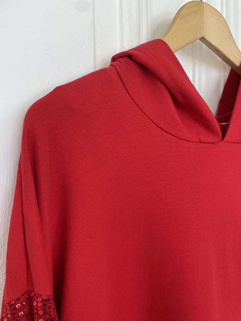 Sequin Sleeve Hoodie - Scarlet