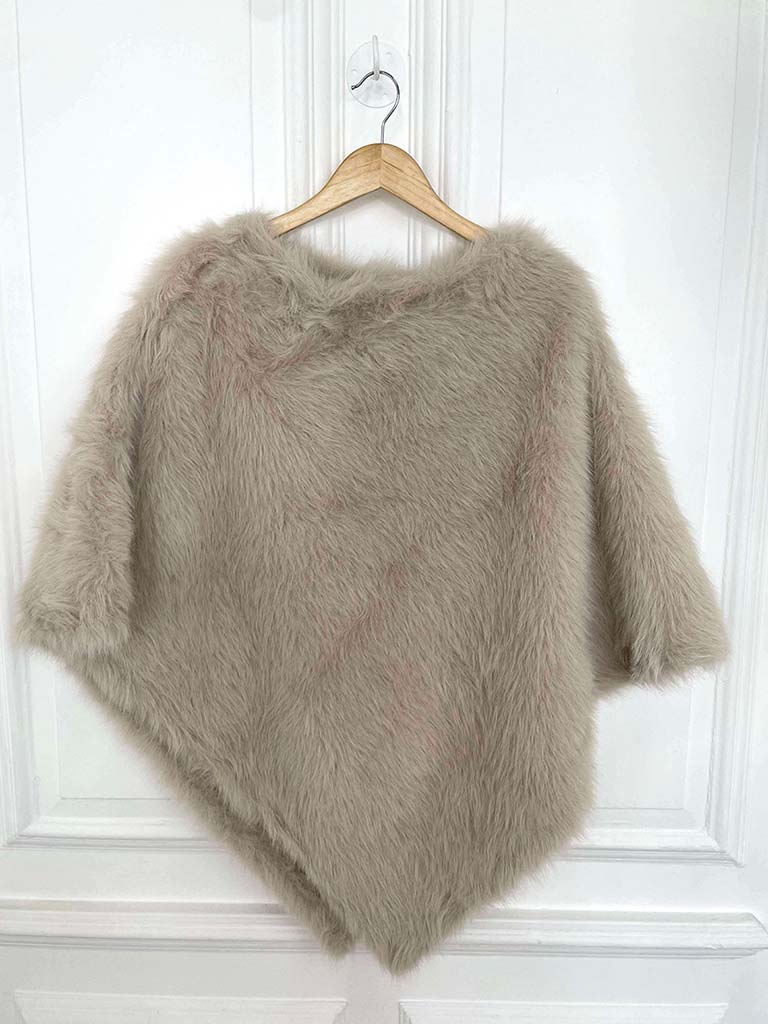 Faux Fur Poncho - Stone