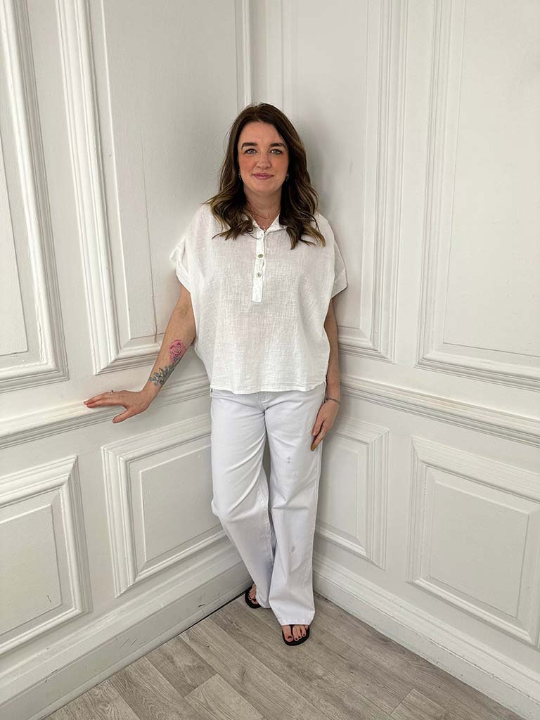 Cotton & Linen Popover Shirt - White