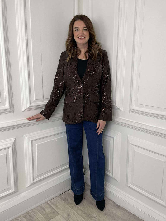 Aurora Sequin Blazer - Chocolate