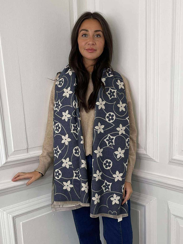 Malissa J Flower Logo Scarf - Navy