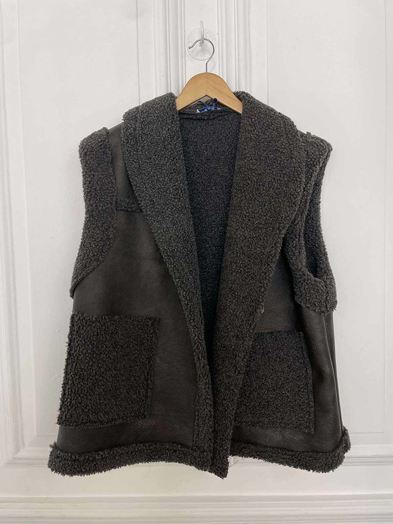 Faux Shearling Gilet - Gun Metal