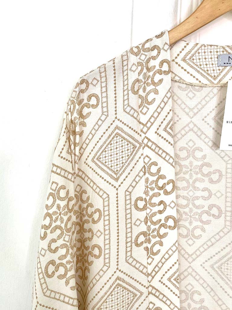 Tile Print Kimono - Stone