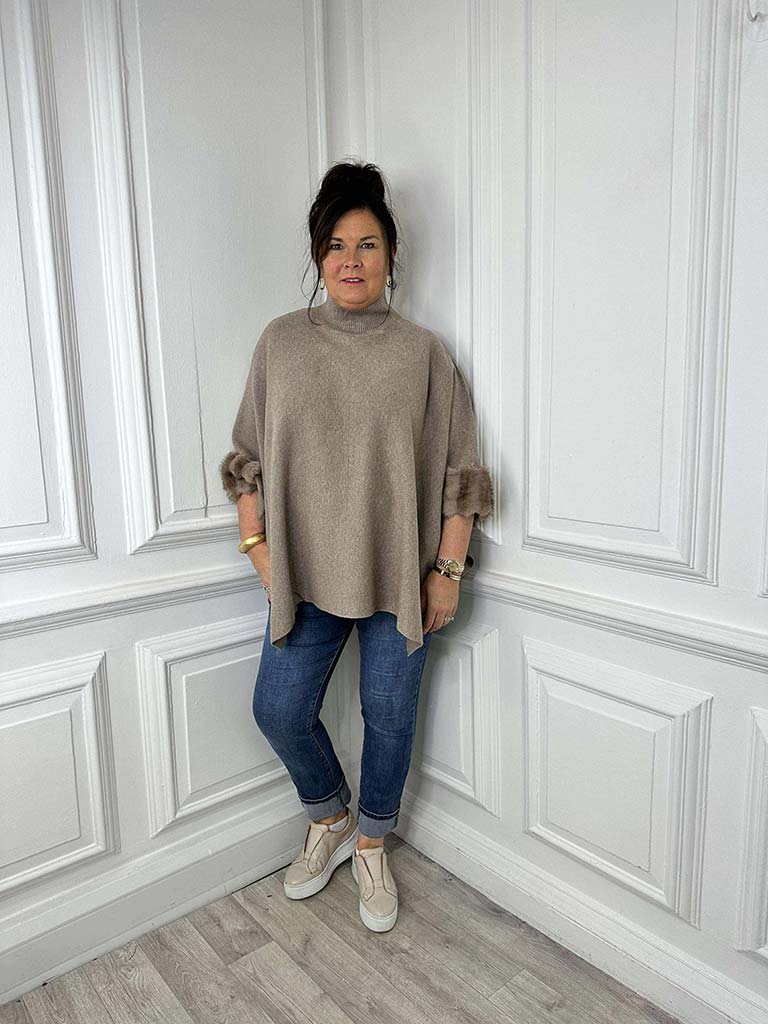 Faux Fur Boxy Knit - Mocha