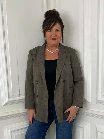 Malissa J Studded Leopard Blazer - Khaki