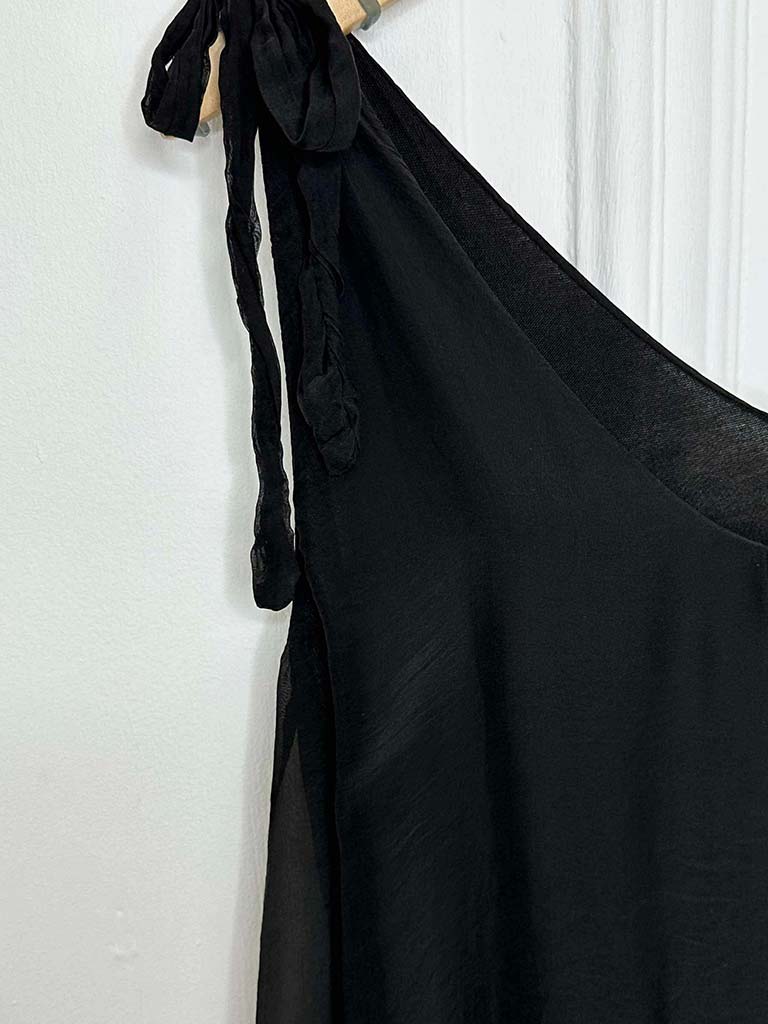 Silk Mix Tie Strap Vest - Black