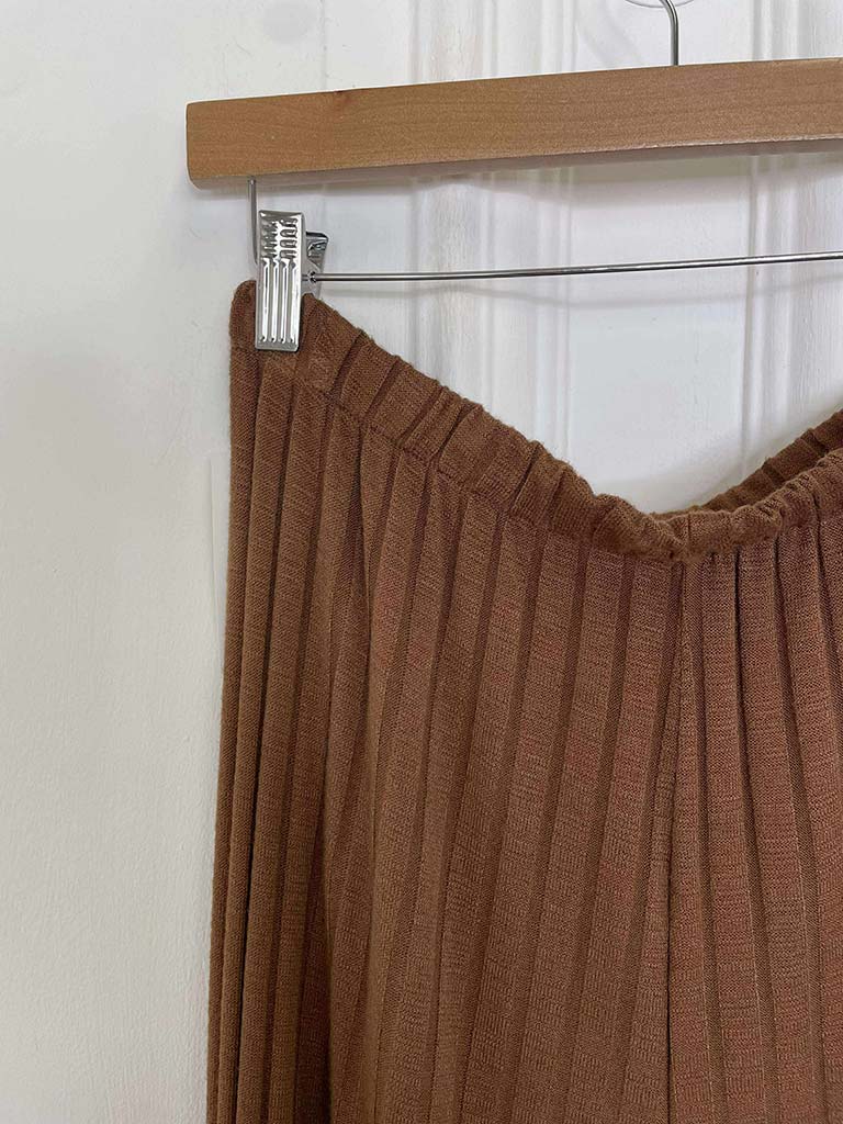 Ribbed Knit Wide Leg Trousers - Tan