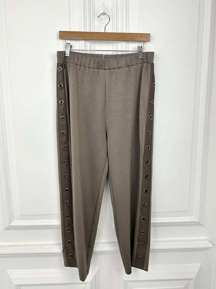 Malissa J Jersey Eyelet Strip Trousers - Mushroom